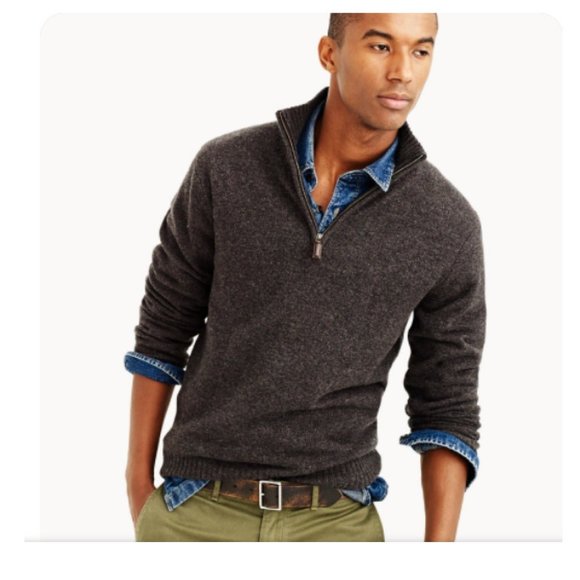 J CREW Men's Rugged 100% lambs wool grey/tan half-zip sweater Item NWOT Medium